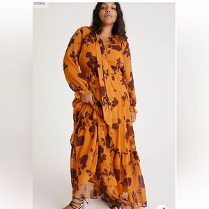Anthropologie Floral Tiered Orange dress size 2X